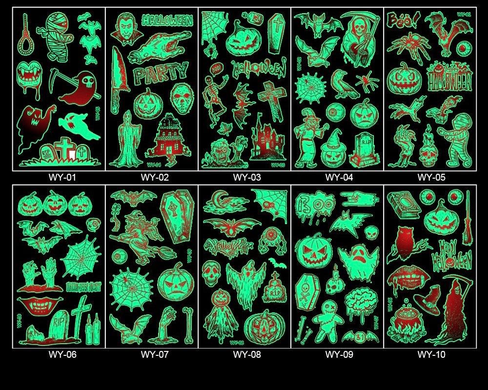Children's Cartoon Glow-in-the-Dark Halloween Tattoo Stickers, Funny Pumpkin Face Stickers for Festivals, Temporary Stickers - TechGadgetsClub
