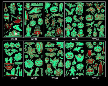 Children's Cartoon Glow-in-the-Dark Halloween Tattoo Stickers, Funny Pumpkin Face Stickers for Festivals, Temporary Stickers - TechGadgetsClub