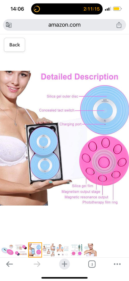 Wireless Massager, USB Electric Vibration Bust Lift Enhancer Machine with Hot Compress Function and Remote Control for Chest Enlargement Anti Sagging(Blue)